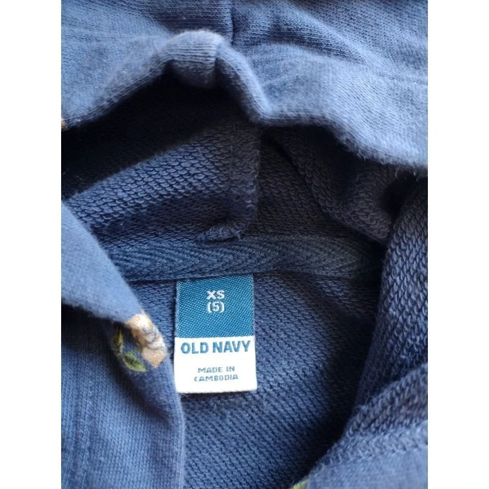 Old Navy Kids Girls Blue Floral Print Hoodie Sweatshirt Size XS 5‎